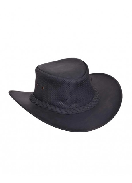 Black Leather Outback Hat