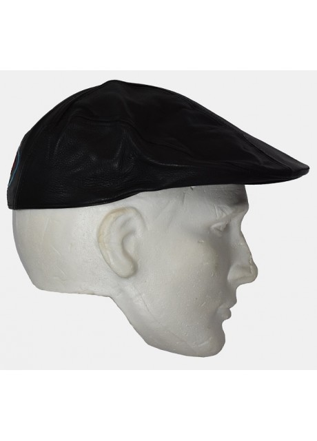 Leather Cap with Embroidered Devil