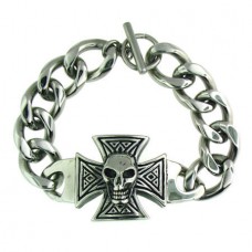 Steel Skull & Cross Bracelet          